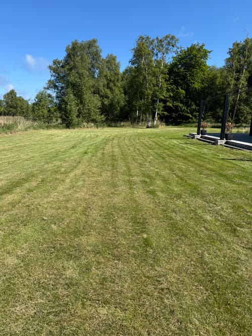 Præcisionsklipning af græsplæne ved skovkant